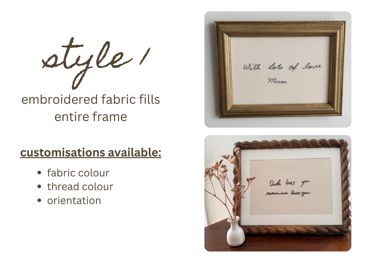 Hand embroidered handwritten note