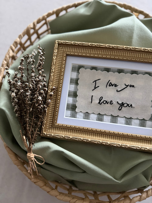 Hand embroidered handwritten note