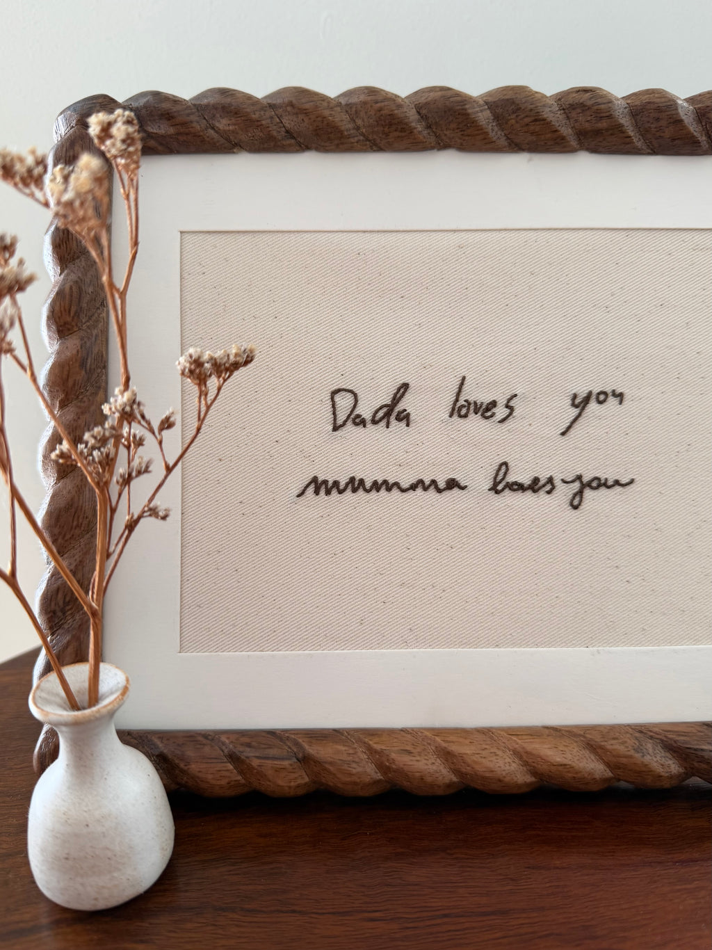 Hand embroidered handwritten note