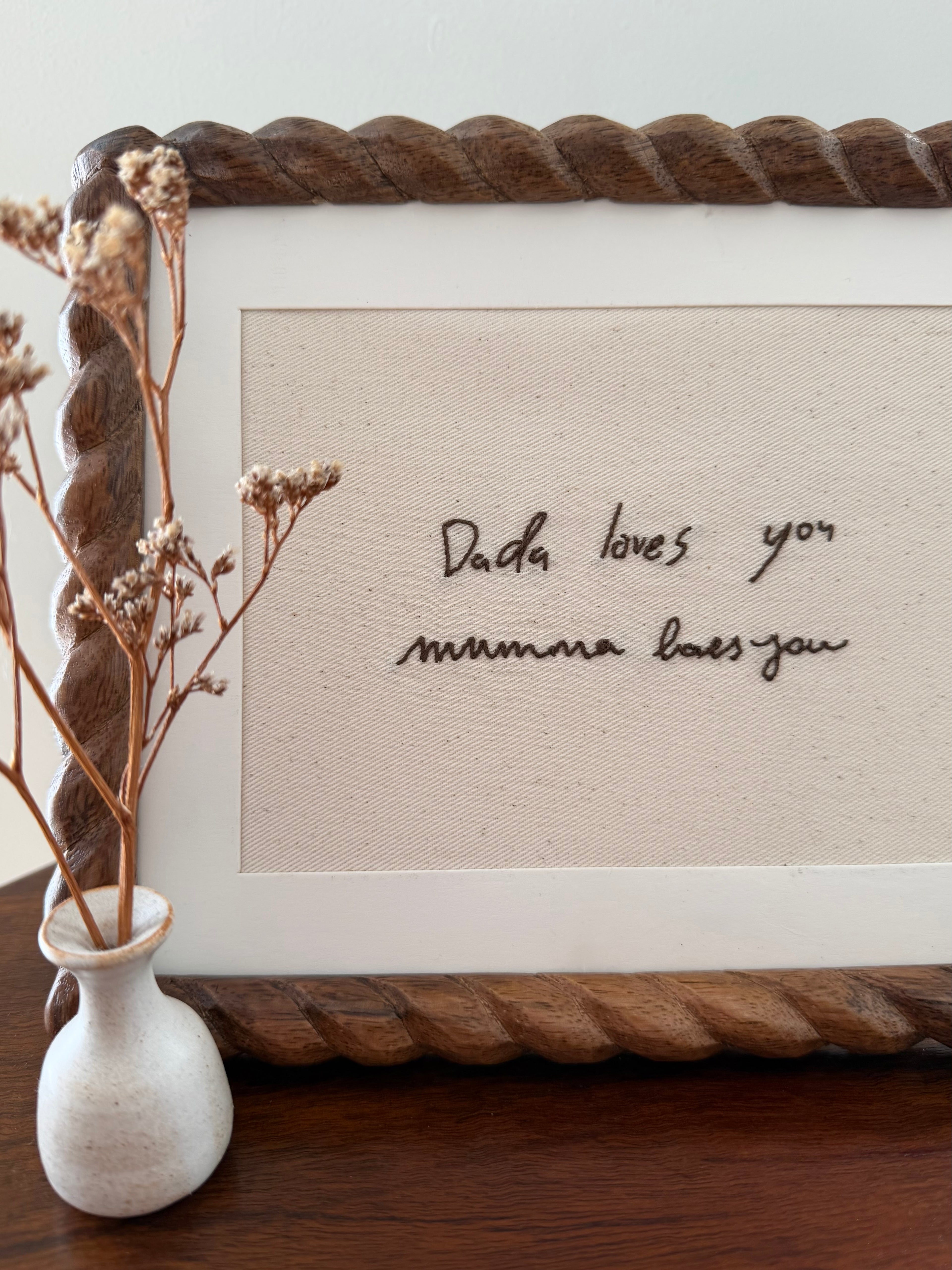 Hand embroidered handwritten note