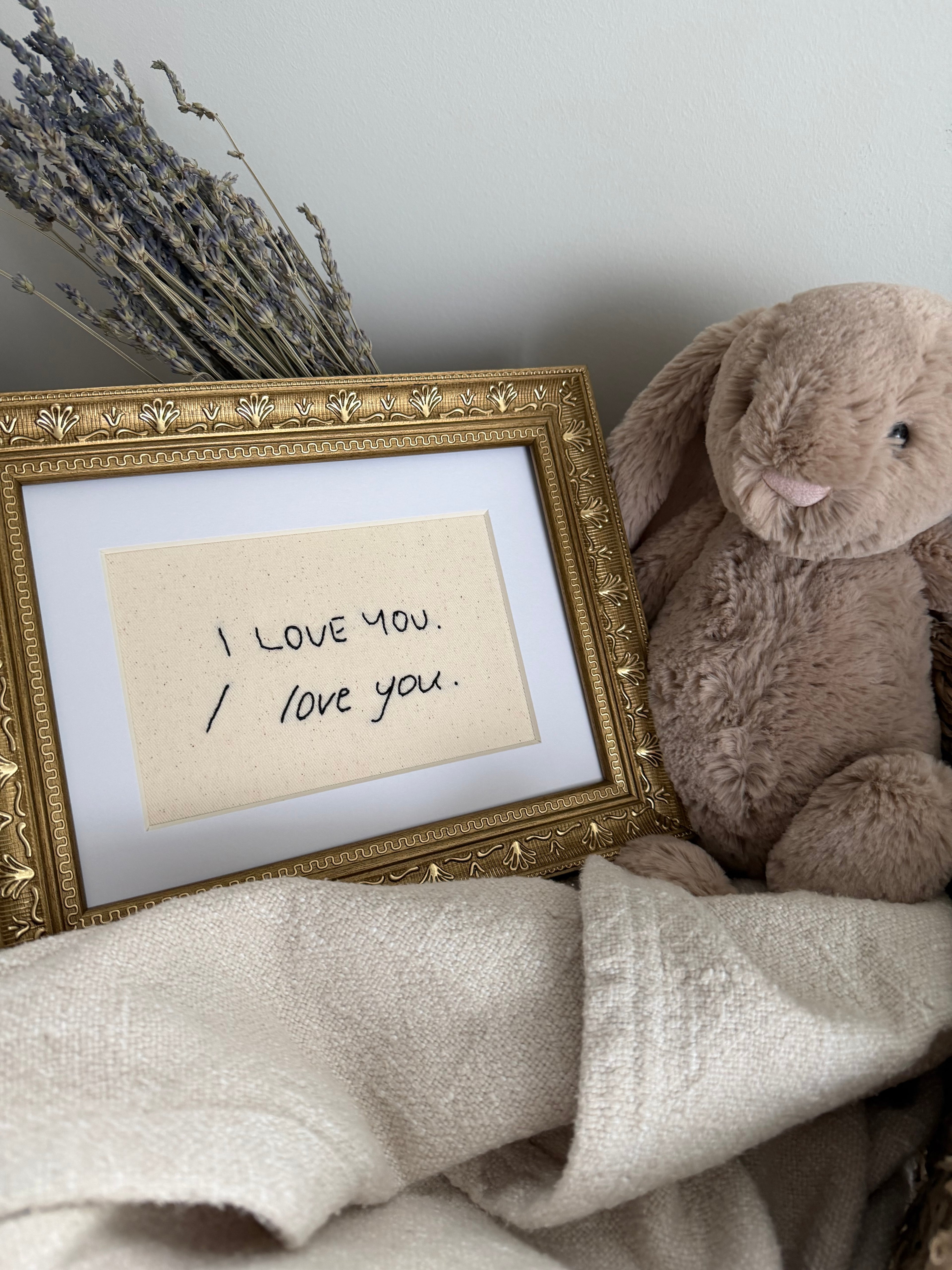 Hand embroidered handwritten note
