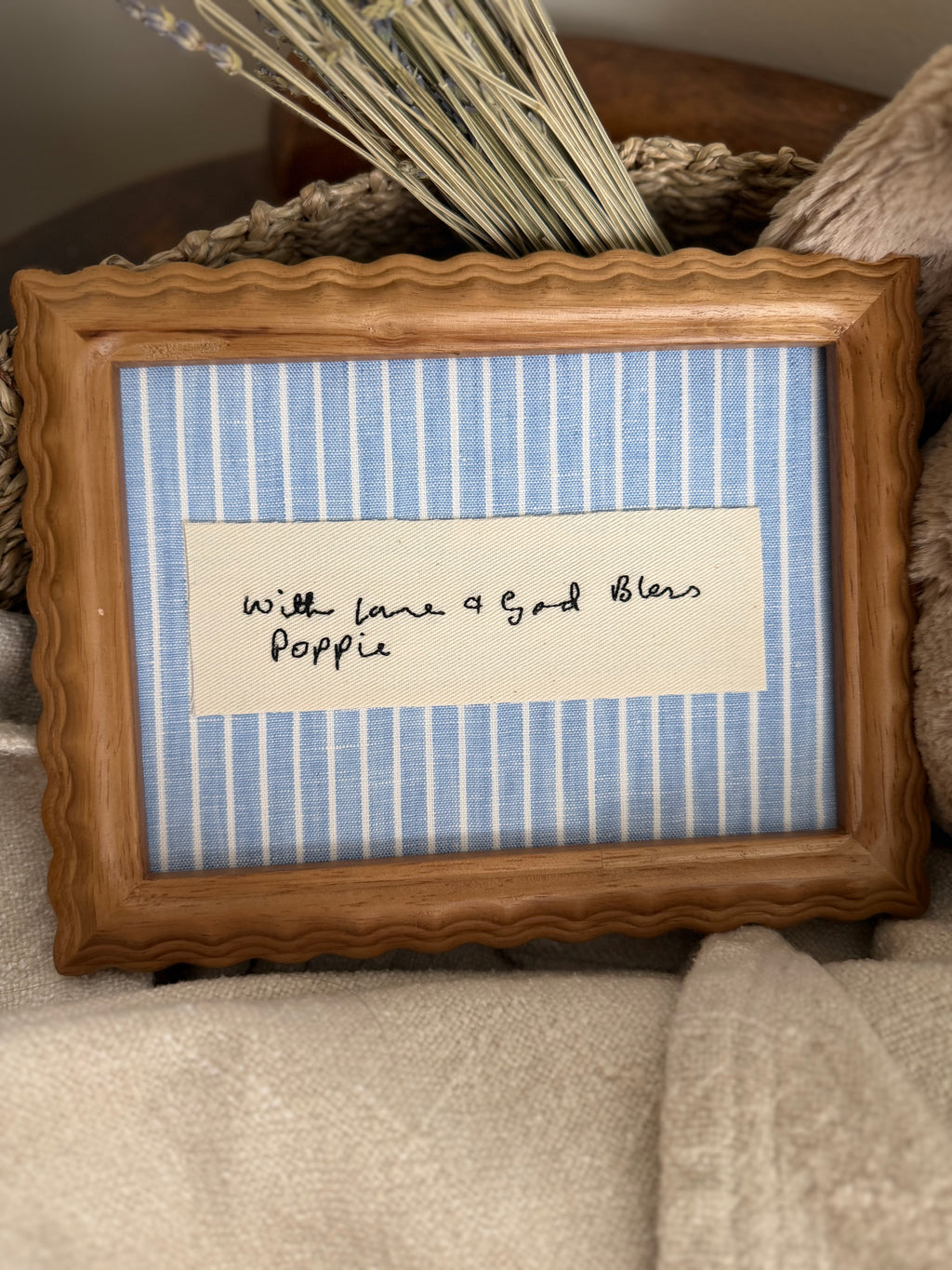 Hand embroidered handwritten note