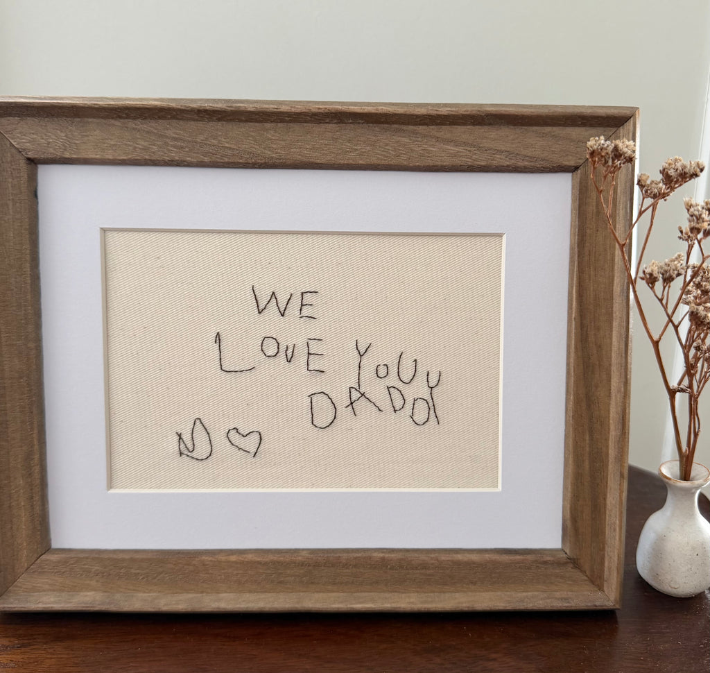 Hand embroidered handwritten note
